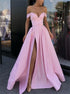 A Line Off the Shoulder Side Slit Prom Dresses LBQ0257